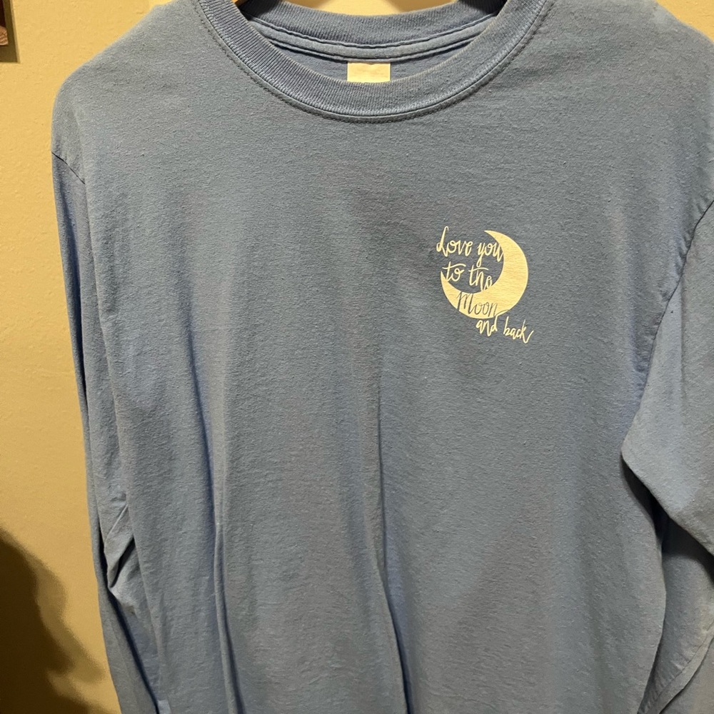 Light Blue Long Sleeve Tee with Moon Graphic